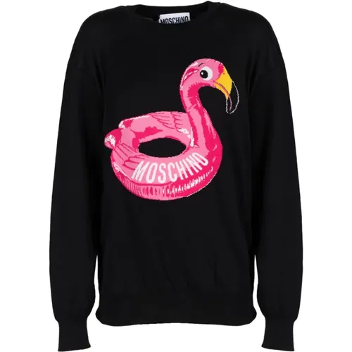 Flamingo Jacquard Pullover , Damen, Größe: M - Moschino - Modalova