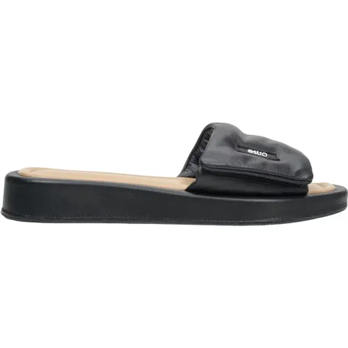 Schwarze Leder Damen Slide Sandalen Er00113094 - Estro - Modalova