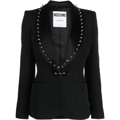 Spike-Embellished Bar-Pin Blazer , female, Sizes: S, XS - Moschino - Modalova