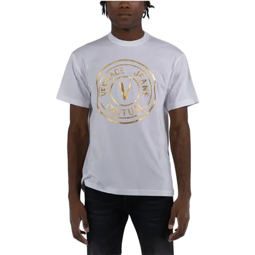 Metallic Logo Cotton T-Shirt , male, Sizes: XL - Versace Jeans Couture - Modalova