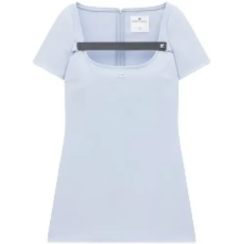 Hellblaues Twill T-Shirt Kleid mit abnehmbarem Geschirr - Courrèges - Modalova