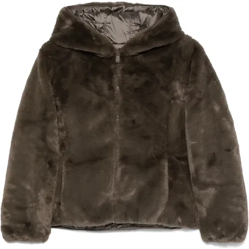 Laila Faux Fur Hooded Jacket , female, Sizes: L - Save The Duck - Modalova