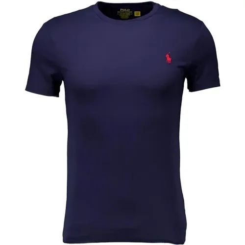 Stilvolles Dunkelblaues T-Shirt mit Rote Logo , Herren, Größe: M - Ralph Lauren - Modalova