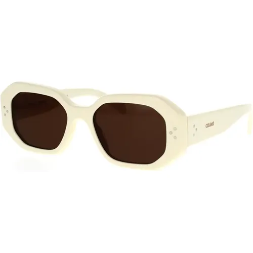 Geometric Sunglasses in Ivory and Brown , female, Sizes: 52 MM - Celine - Modalova