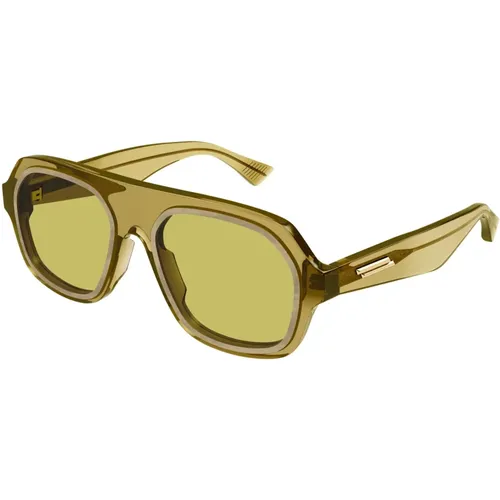 Lime Yellow/Silver Sunglasses , male, Sizes: 53 MM - Bottega Veneta - Modalova