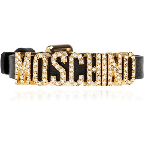 Leather bracelet with logo , female, Sizes: ONE SIZE - Moschino - Modalova