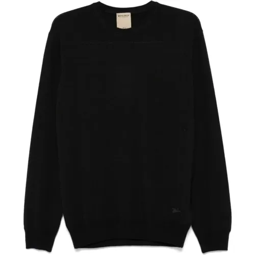 Schwarzer Rippstrick-Crew-Neck-Pullover , Herren, Größe: L - Woolrich - Modalova