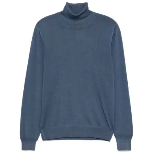 Blauer Wollrippen Rollkragenpullover , Herren, Größe: L - Tagliatore - Modalova