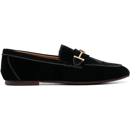 Schwarze Samt Loafers Flache Schuhe , Damen, Größe: 35 EU - TOD'S - Modalova