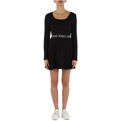Short Flared Dress with Square Neckline , female, Sizes: M, L - Calvin Klein Jeans - Modalova