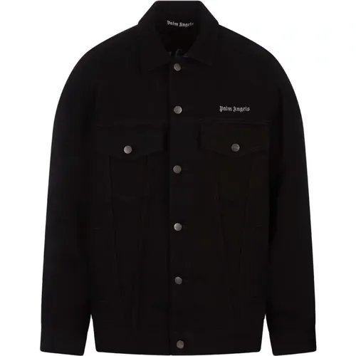 Denim Jacket with Logo Print , male, Sizes: M, L - Palm Angels - Modalova