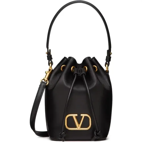 Grain Leather VLogo Signature Drawstring Bag , female, Sizes: ONE SIZE - Valentino Garavani - Modalova