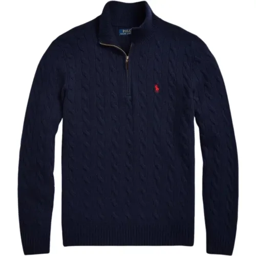 Marineblauer Kabelstrick-Halb-Zip-Pullover - Ralph Lauren - Modalova