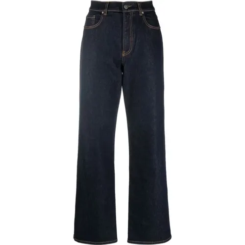 Blaue Baumwoll Elastan Straight Jeans,Weiße Straight Jeans Hohe Taille, Straight Jeans High Waist - P.A.R.O.S.H. - Modalova