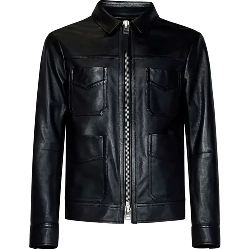 Leather Coat with Signature Zip Closure , male, Sizes: XL, 2XL - Tom Ford - Modalova