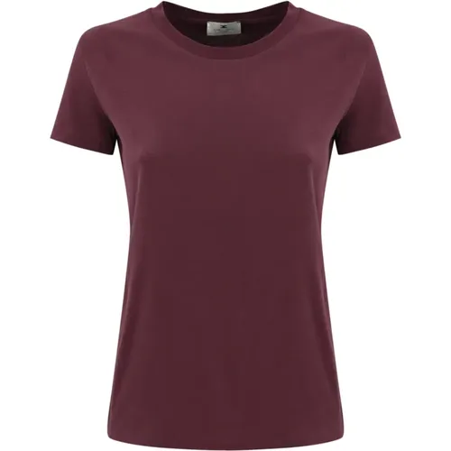 Bordeaux Baumwolle Logo T-shirt , Damen, Größe: L - Elisabetta Franchi - Modalova