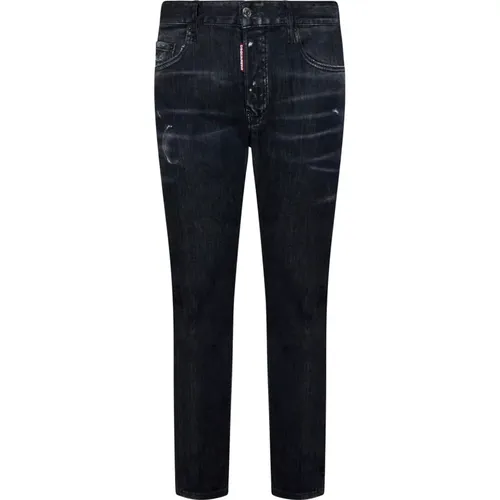 Schwarze Slim-Fit Used-Wash Denim Jeans - Dsquared2 - Modalova