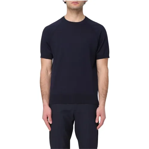 Blau Premium Faden T-Shirt , Herren, Größe: L - Paolo Pecora - Modalova