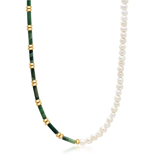 Beaded Necklace with Freshwater Pearls and Jade - Nialaya - Modalova