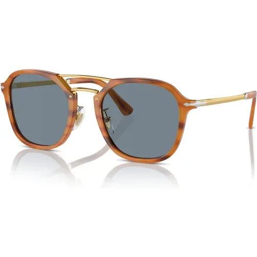 Quadratische Sonnenbrille Braun Gestreift Kristall Blau , unisex, Größe: 53 MM - Persol - Modalova