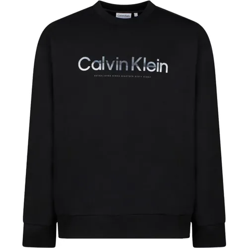 Schwarzer Logo-Sweatshirt Baumwolle Rundhals , Herren, Größe: L - Calvin Klein - Modalova