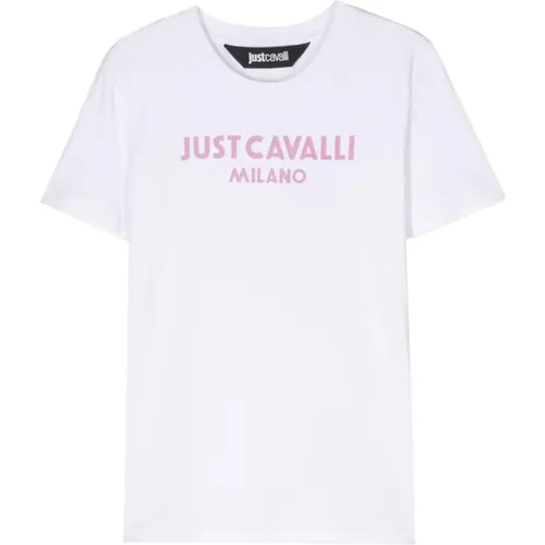 Weißes Logo T-Shirt , Damen, Größe: S - Just Cavalli - Modalova