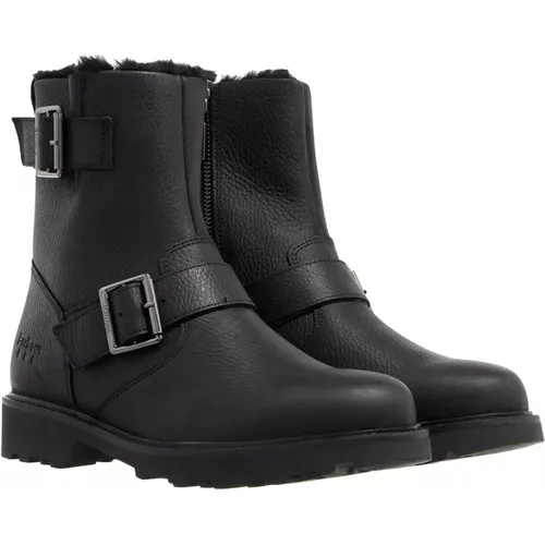 Schwarze Leder Winterstiefel mit Kunstfellfutter - Barbour - Modalova