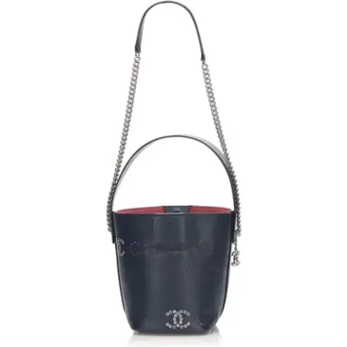Navy Leather Coco Punching Chain Bucket Bag , female, Sizes: ONE SIZE - Chanel Vintage - Modalova
