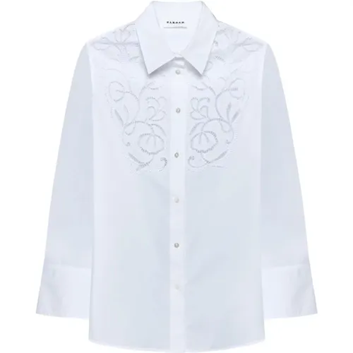 Weiße Baumwoll-Popeline-Broderie-Anglaise-Hemd , Damen, Größe: L - P.a.r.o.s.h. - Modalova