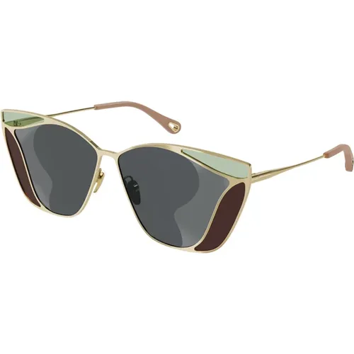 Goldene Graue Sonnenbrille Ch0049S-002 , Damen, Größe: 59 MM - Chloé - Modalova