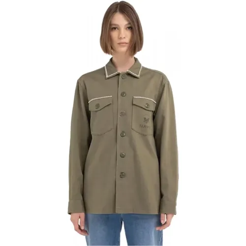 Militärgrünes Strass-Overshirt , Damen, Größe: M - Replay - Modalova