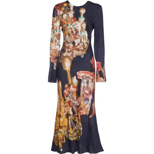 Printed Long Dress , female, Sizes: XS - Msgm - Modalova