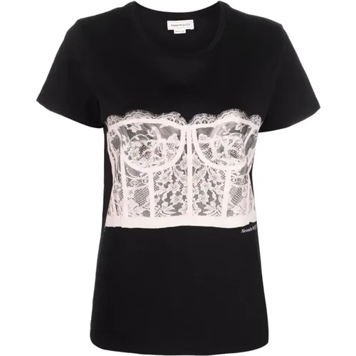 Spitzenkorsett Druck T-Shirt , Damen, Größe: 2XS - alexander mcqueen - Modalova