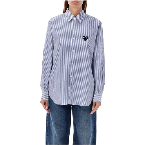 Striped Heart Patch Shirt Aw24 , female, Sizes: L, XL - Comme des Garçons - Modalova