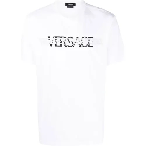 Logo-print Crew-neck T-shirt , male, Sizes: L, S - Versace - Modalova