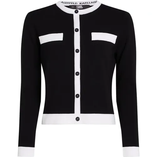 Knitted Contrast Trim Cardigan , female, Sizes: 2XL - Karl Lagerfeld - Modalova