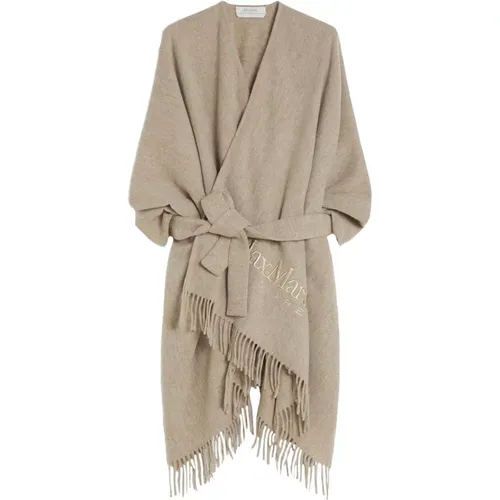 Braunes Poncho mit Fransen und Gürtel - Max Mara - Modalova