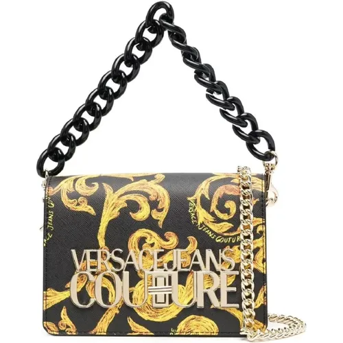 Elegante Schwarze Handtasche mit Metallischem Logo - Versace Jeans Couture - Modalova