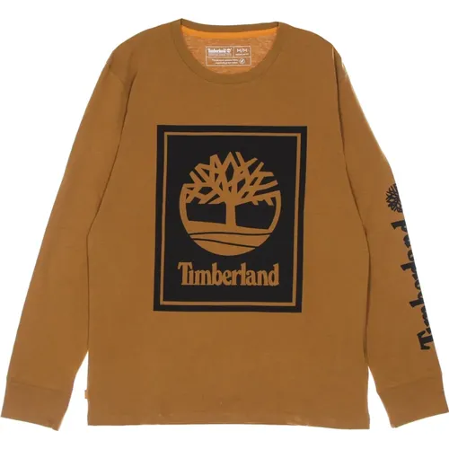 Langarm Logo Tee Wheat Boot/Schwarz , Herren, Größe: XL - Timberland - Modalova