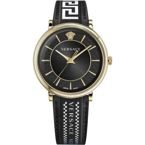 V-Circle Leather Bracelet Watch , male, Sizes: ONE SIZE - Versace - Modalova