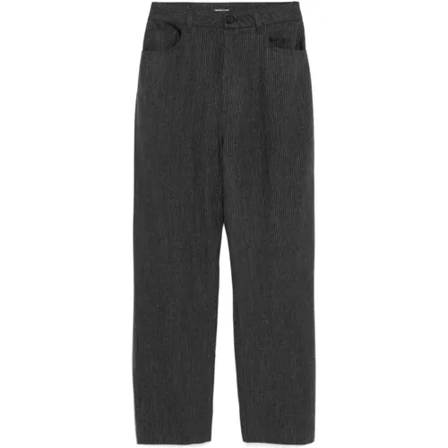 Grey Wool Pinstripe Trousers Straight Leg , female, Sizes: M, S - Fabiana Filippi - Modalova