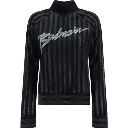 Sweater with Crystal Logo Detail , female, Sizes: M, L - Balmain - Modalova