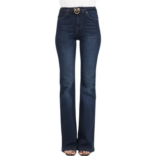 Flare-Fit Denim Jeans with Love Birds Diamond Cut Buckle , female, Sizes: W25, W29, W32, W27, W31, W28, W26, W30 - pinko - Modalova
