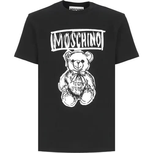 Schwarzes T-Shirt mit Teddybärendruck , Herren, Größe: L - Moschino - Modalova