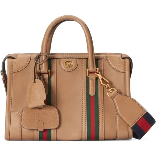 White Leather Handbag with Web Detail , female, Sizes: ONE SIZE - Gucci - Modalova