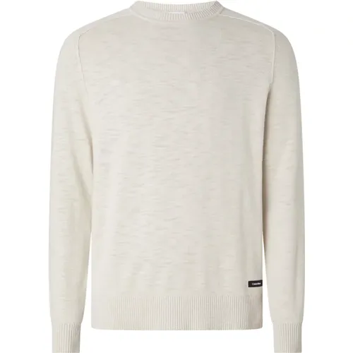 Elegant and Comfortable Long Sleeve White Slub Texture Sweater for Men , male, Sizes: XL - Calvin Klein - Modalova