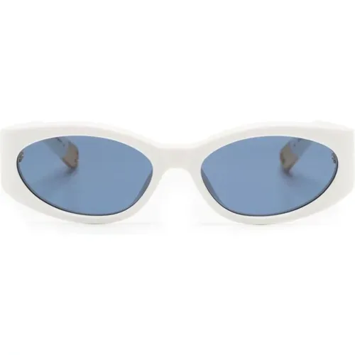 White Oval Frame Blue Tinted Sunglasses , female, Sizes: ONE SIZE - Jacquemus - Modalova