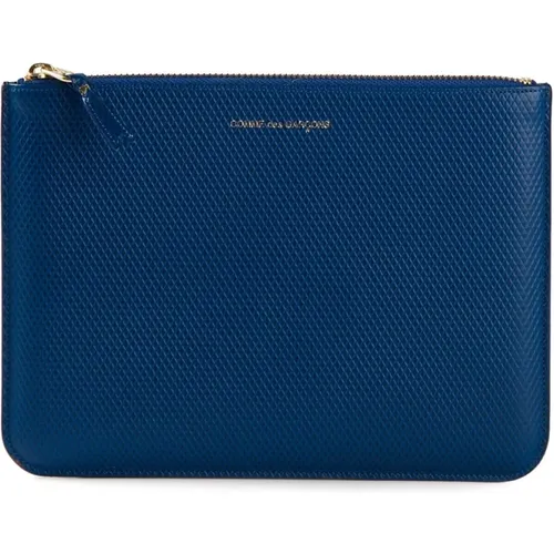 Blaue Luxus-Ledergeldbörse mit geprägtem Logo - Comme des Garçons - Modalova