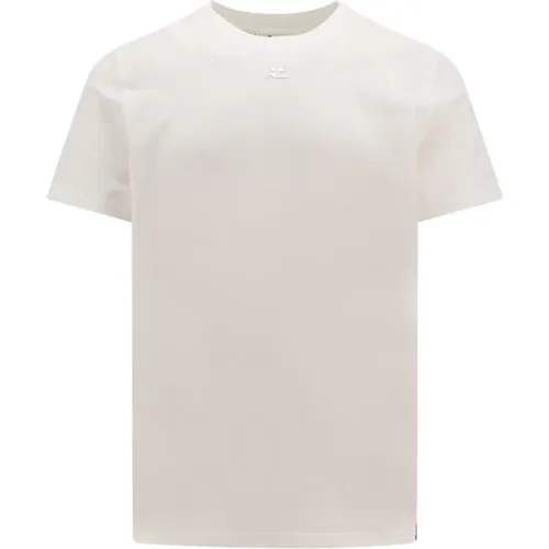 Ribbed T-Shirt with Logo Patch , male, Sizes: L, M - Courrèges - Modalova