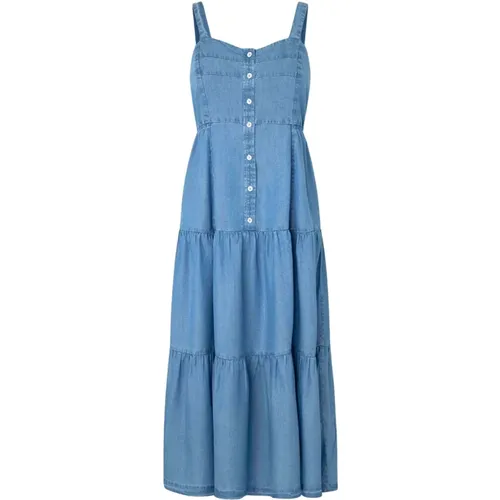 Denim Longuette Kleid mit Herzausschnitt , Damen, Größe: M - Pepe Jeans - Modalova